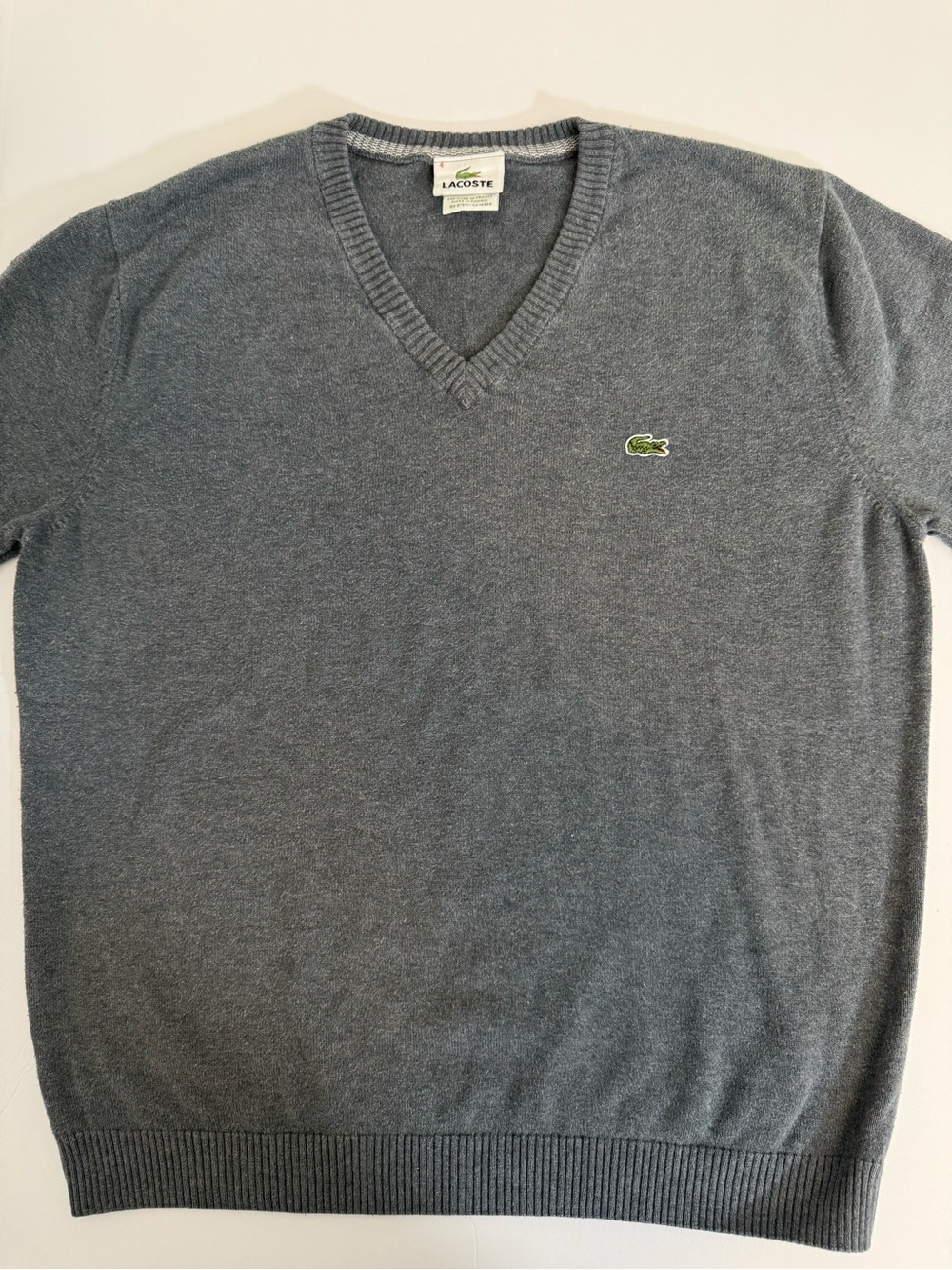Lacoste Men's V-Neck Charcoal Gray Sweater | Medium